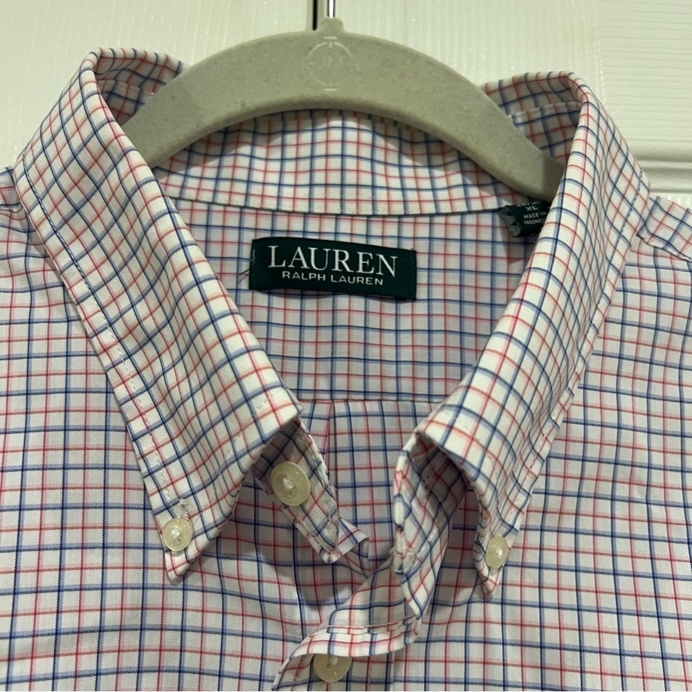 LAUREN RALPH LAUREN Check Button Down Blue Pink Mens Size XL Neck: 17 1/2 34/35 - Picture 4 of 7